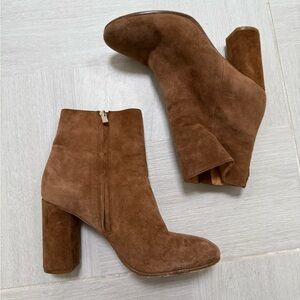 Joie Brown Real Suede Ankle Booties with Block Heel